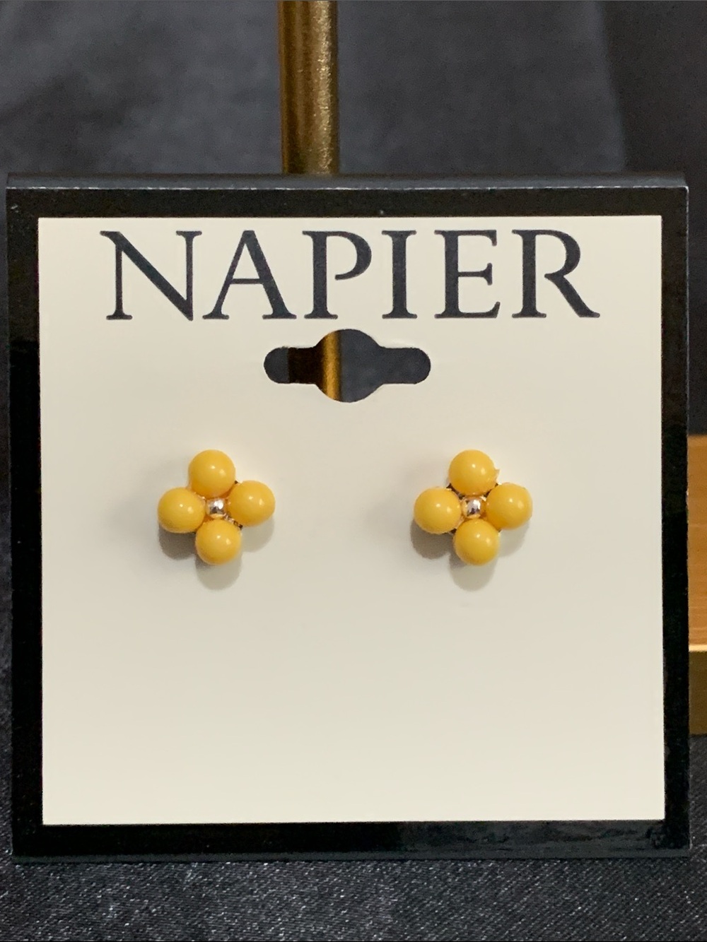NWT Napier silver tone yellow bead stud earrings